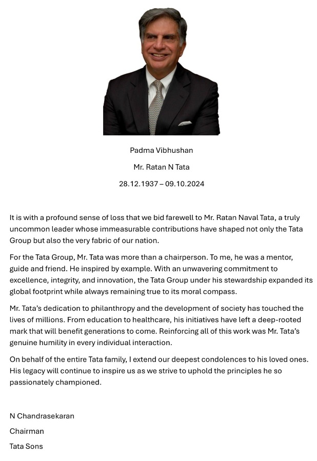 रतन टाटा 86 साल की उम्र में महान उद्योगपति का निधन - rajasthan news in hindi